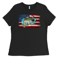 Black American Flag Fish Ladies Tee - Jasminsmagicworld