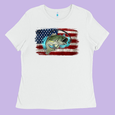 American Flag Fish Ladies Tee Designed By Jasminsmagicworld