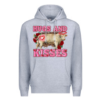 Heather Grey hugs and kisses charolais bull Premium Hoodie - RanaPortraitStore