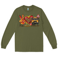 Army Green peace love school bus Long Sleeve Tee - texasbilliewilder