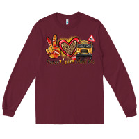 Burgundy peace love school bus Long Sleeve Tee - texasbilliewilder