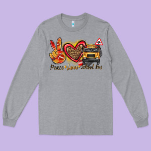 Peace Love School Bus Long Sleeve Tee Designed By Texasbilliewilder