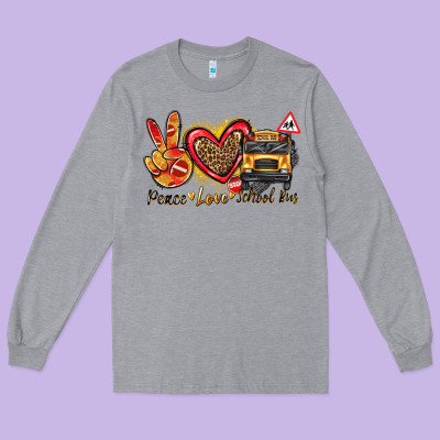 Peace Love School Bus Long Sleeve Tee Designed By Texasbilliewilder