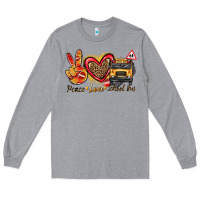 Heather Grey peace love school bus Long Sleeve Tee - texasbilliewilder