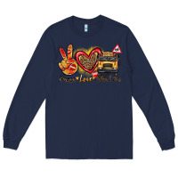 Navy peace love school bus Long Sleeve Tee - texasbilliewilder