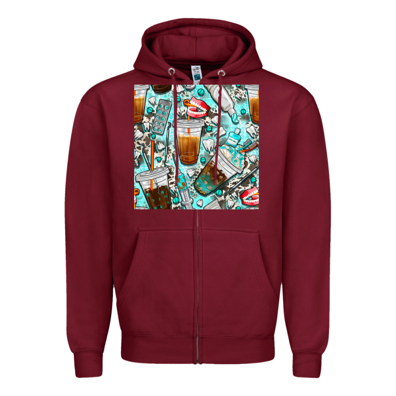 Dentist Coffee Cups Toothpaste And Teeth With Cowhide Seamless Pattern Zipper Hoodie by BundleAndBundleShop | Teevron