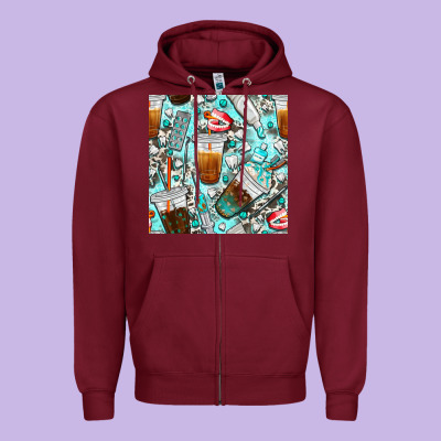 Dentist Coffee Cups Toothpaste And Teeth With Cowhide Seamless Pattern Zipper Hoodie Designed By Bundleandbundleshop