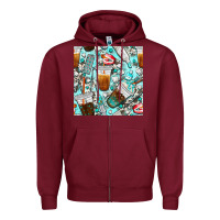 Burgundy dentist coffee cups toothpaste and teeth with cowhide seamless pattern Zipper Hoodie - BundleAndBundleShop