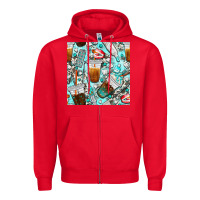Red dentist coffee cups toothpaste and teeth with cowhide seamless pattern Zipper Hoodie - BundleAndBundleShop