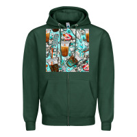 Sports Green dentist coffee cups toothpaste and teeth with cowhide seamless pattern Zipper Hoodie - BundleAndBundleShop
