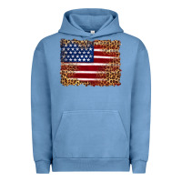 Pigment Pebble Blue american flag and leopard Urban Hoodie - Artiststas