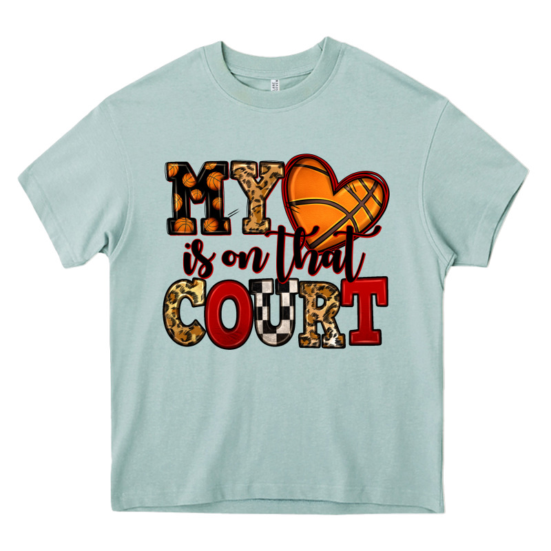 My Heart Is On That Court Basketball Red And Black Heavy Core Tee by NancyCooperArtShop | Teevron