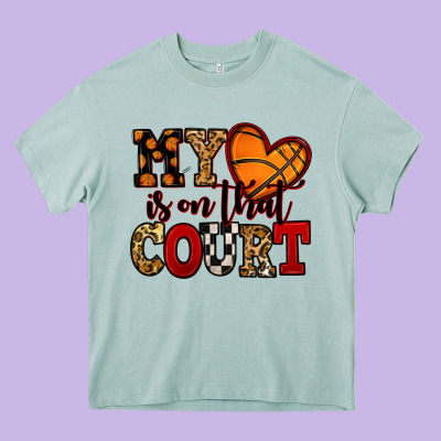 My Heart Is On That Court Basketball Red And Black Heavy Core Tee Designed By Nancycooperartshop