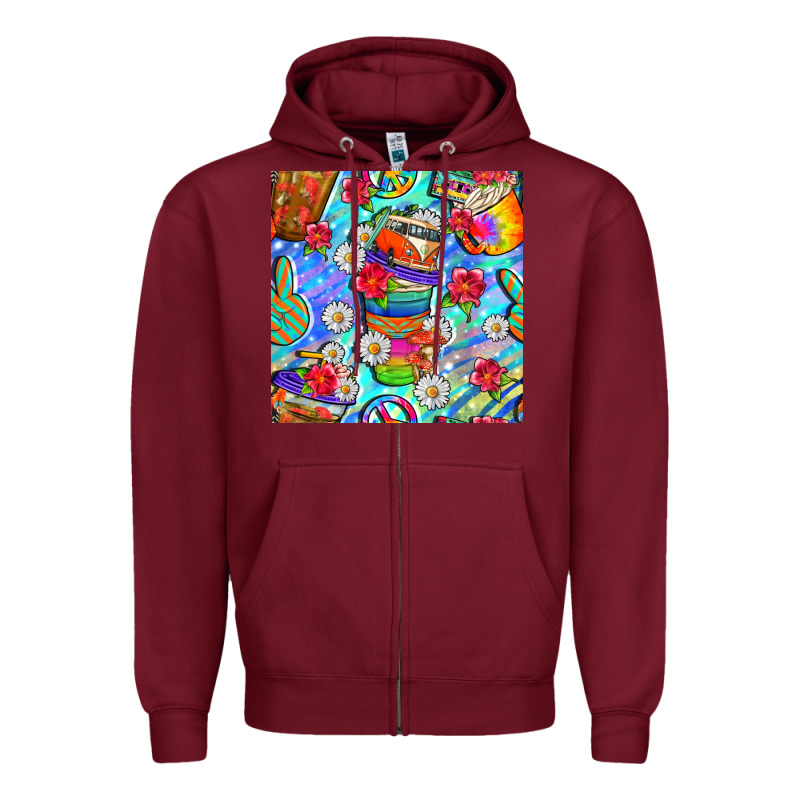 Hippie Coffee Cups And Flowers And Peace Seamless Pattern Bbs Zipper Hoodie by BundleAndBundleShop | Teevron