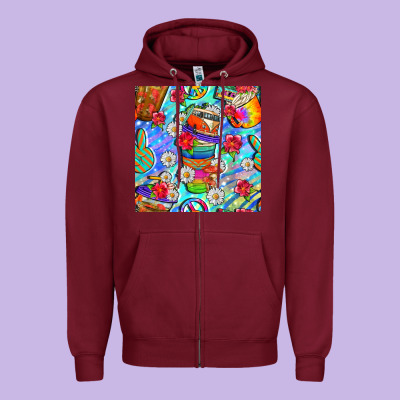 Hippie Coffee Cups And Flowers And Peace Seamless Pattern Bbs Zipper Hoodie Designed By Bundleandbundleshop