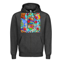 Charcoal Heather hippie coffee cups and flowers and peace seamless pattern bbs Zipper Hoodie - BundleAndBundleShop