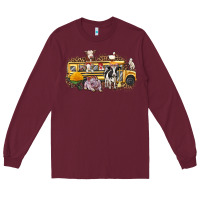 Burgundy farm animals school bus Long Sleeve Tee - texasbilliewilder