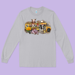 Farm Animals School Bus Long Sleeve Tee Designed By Texasbilliewilder