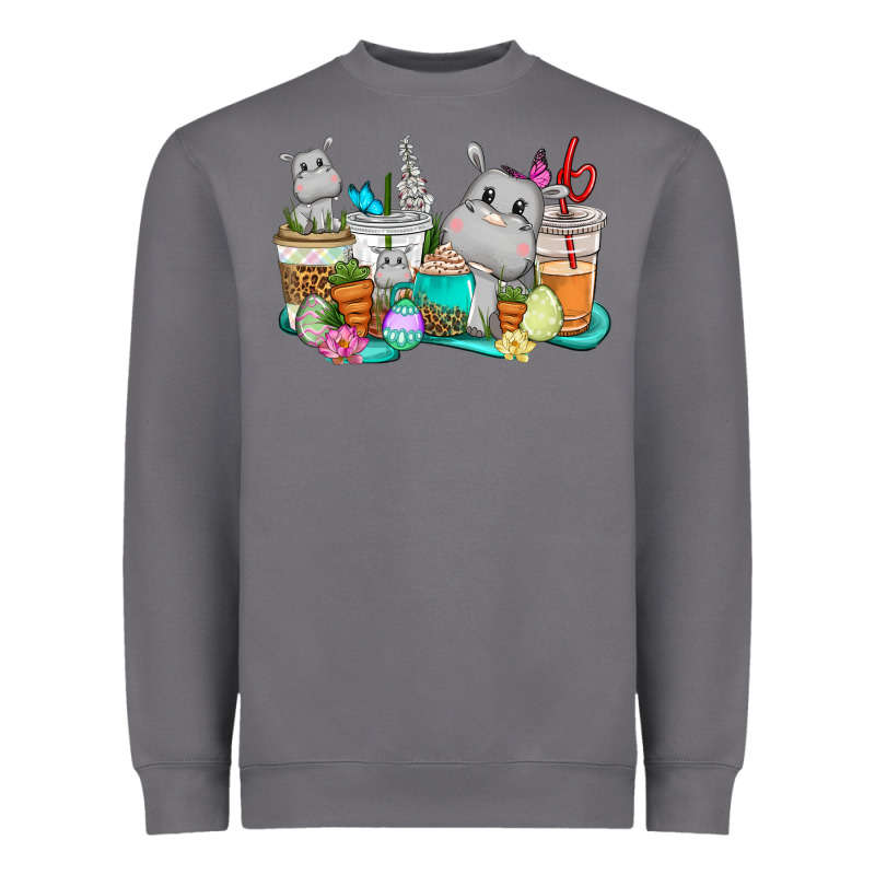 Easter Hippopotamus Coffee Cups Easter Day Heavyweight Sweatshirt by CowGirlArtShop | Teevron
