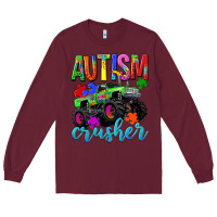 Burgundy Autism Awareness crusher Long Sleeve Tee - NancyCooperArtShop