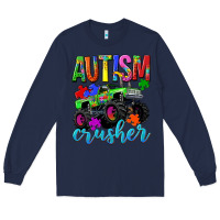 Navy Autism Awareness crusher Long Sleeve Tee - NancyCooperArtShop