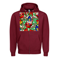 Burgundy christmas coffee cups bell and candy cane with leopard and plaid Zipper Hoodie - BundleAndBundleShop