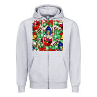 Heather Grey christmas coffee cups bell and candy cane with leopard and plaid Zipper Hoodie - BundleAndBundleShop