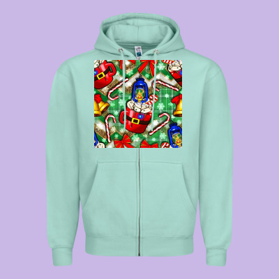 Christmas Coffee Cups Bell And Candy Cane With Leopard And Plaid Zipper Hoodie Designed By Bundleandbundleshop