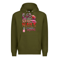 Army Green eat sleep nails repeat bbs Premium Hoodie - BundleAndBundleShop