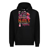 Black eat sleep nails repeat bbs Premium Hoodie - BundleAndBundleShop