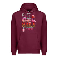 Burgundy eat sleep nails repeat bbs Premium Hoodie - BundleAndBundleShop