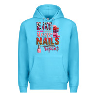 Ocean Blue eat sleep nails repeat bbs Premium Hoodie - BundleAndBundleShop