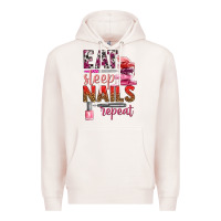 Pale Pink eat sleep nails repeat bbs Premium Hoodie - BundleAndBundleShop