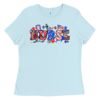 Baby Blue 4th of july nurse Ladies Tee - NancyCooperArtShop