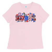 Bubblegum Pink 4th of july nurse Ladies Tee - NancyCooperArtShop