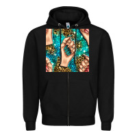 Black nail art with leopard and turquoise  gemstone seamless pattern bbs Zipper Hoodie - BundleAndBundleShop