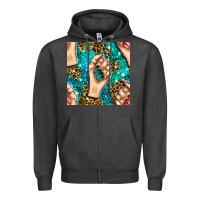 Charcoal Heather nail art with leopard and turquoise  gemstone seamless pattern bbs Zipper Hoodie - BundleAndBundleShop