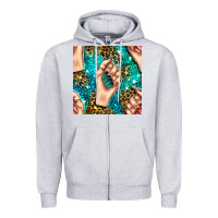 Heather Grey nail art with leopard and turquoise  gemstone seamless pattern bbs Zipper Hoodie - BundleAndBundleShop