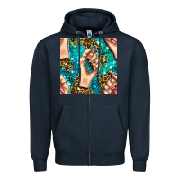 Navy nail art with leopard and turquoise  gemstone seamless pattern bbs Zipper Hoodie - BundleAndBundleShop