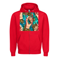 Red nail art with leopard and turquoise  gemstone seamless pattern bbs Zipper Hoodie - BundleAndBundleShop