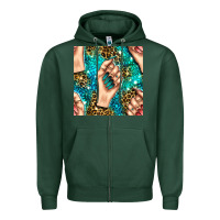 Sports Green nail art with leopard and turquoise  gemstone seamless pattern bbs Zipper Hoodie - BundleAndBundleShop