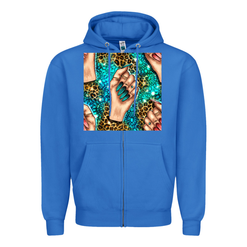 Nail Art With Leopard And Turquoise  Gemstone Seamless Pattern Bbs Zipper Hoodie by BundleAndBundleShop | Teevron