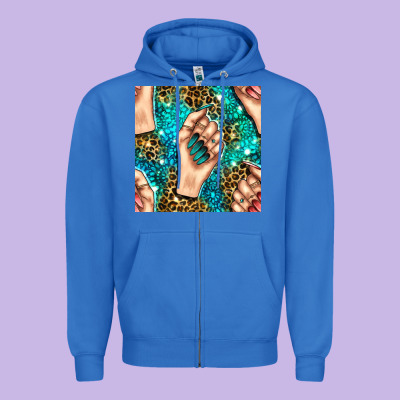Nail Art With Leopard And Turquoise  Gemstone Seamless Pattern Bbs Zipper Hoodie Designed By Bundleandbundleshop