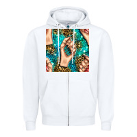 White nail art with leopard and turquoise  gemstone seamless pattern bbs Zipper Hoodie - BundleAndBundleShop