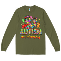 Army Green Autism Awareness Long Sleeve Tee - NancyCooperArtShop