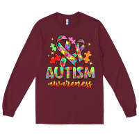 Burgundy Autism Awareness Long Sleeve Tee - NancyCooperArtShop