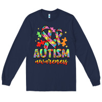 Navy Autism Awareness Long Sleeve Tee - NancyCooperArtShop