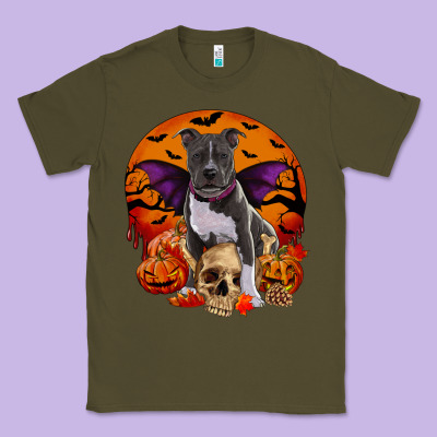 Halloween Pitbull Dog Classic Tee Designed By Ranaportraitstore