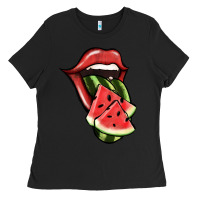 Black Watermelon Tongue Ladies Tee - Jasminsmagicworld