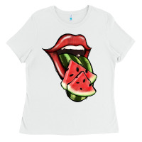 White Watermelon Tongue Ladies Tee - Jasminsmagicworld